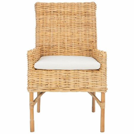 SAFAVIEH Nancy Rattan Accent Chair with Cushion, Natural & White ACH6518B